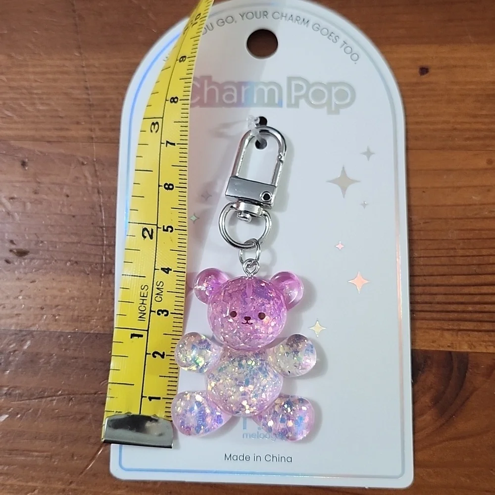 Charm Pop Glitter Bear Keychain Pink Blue